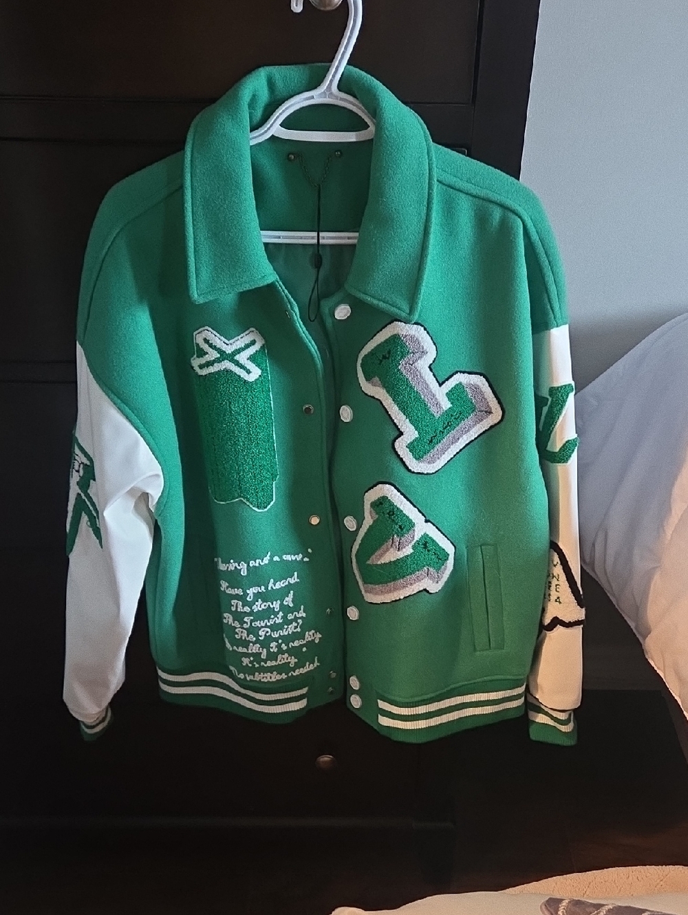 Green & White Letterman Style Jacket